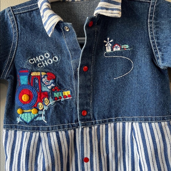 Vintage Choo Choo Coveralls Size 6-9 Months - Picture 2 of 4